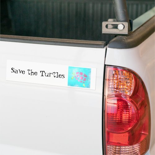 Pink and Teal Watercolor Save the Turtles Bumper Sticker