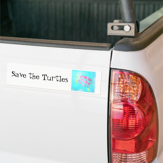 Pink and Teal Watercolor Save the Turtles Bumper Sticker (On Truck)