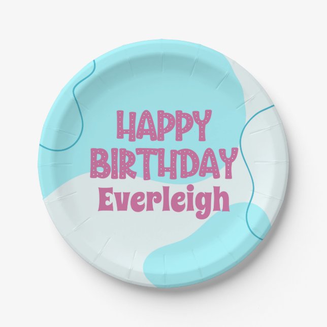 Pink and Teal Winter Birthday Party Plates (Front)
