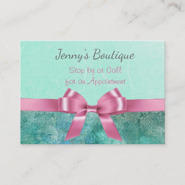 Pink and Teal with Pink Bow Glitter Business Card (Front)