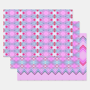 Pink And Teal Wrapping Paper Flat Sheet Set of 3
