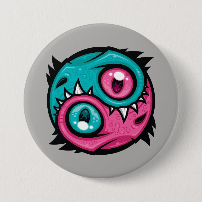 Pink and Teal Yin Yang Dragons Button (Front)