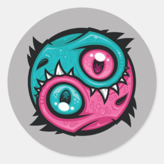Pink and Teal Yin Yang Dragons Classic Round Sticker