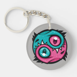 Pink and Teal Yin Yang Dragons Keychain