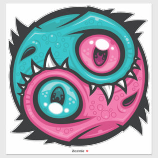 Pink and Teal Yin Yang Dragons Sticker