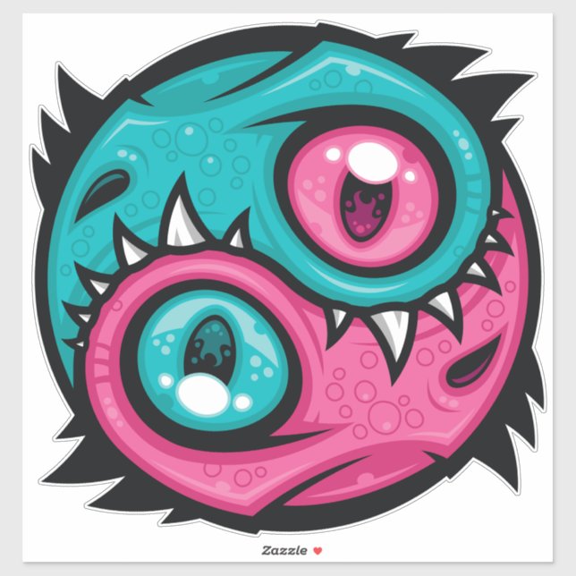 Pink and Teal Yin Yang Dragons Sticker (Sheet)