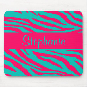 Pink and Teal Zebra Personalized Mouse Pad