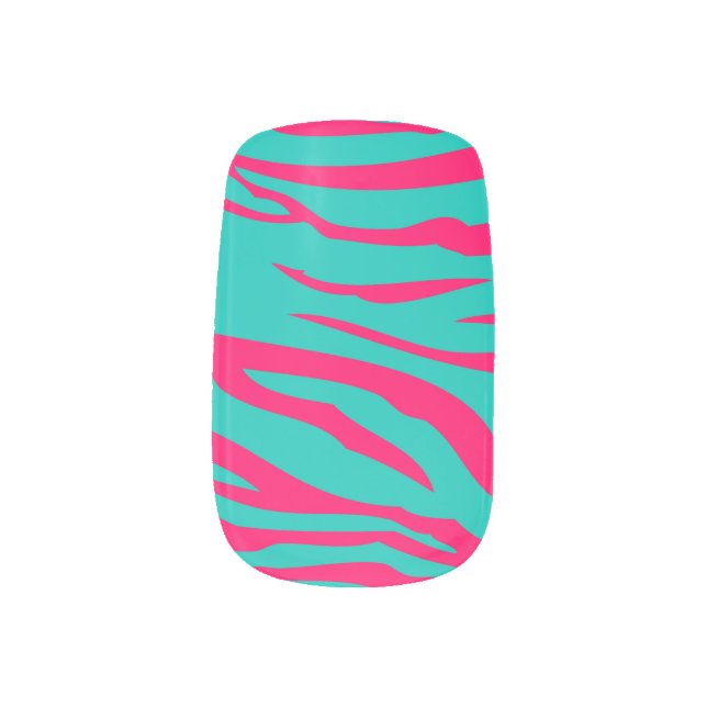 Pink and Teal Zebra Print Nail Art (Left Thumb)