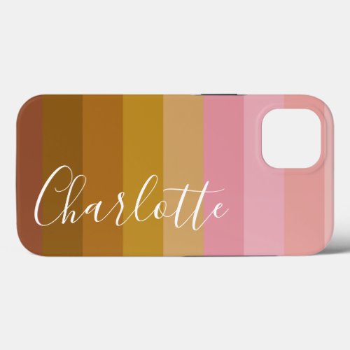 Pink and Terracotta Boho Geometric Stripes Name  iPhone 13 Case