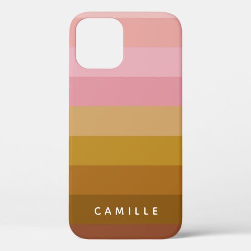 Pink and Terracotta Boho Geometric Stripes Name iPhone 12 Case