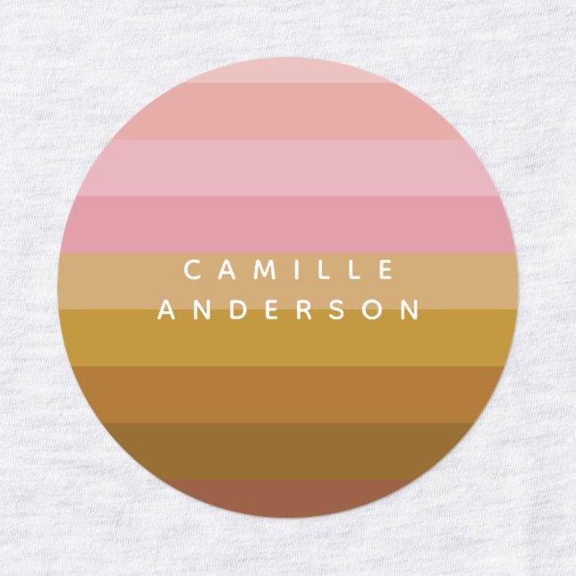 Pink and Terracotta Boho Geometric Stripes Name   Labels (Design 1)