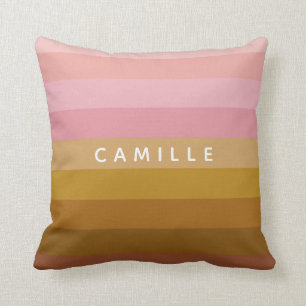 Pink and Terracotta Boho Geometric Stripes Name Throw Pillow