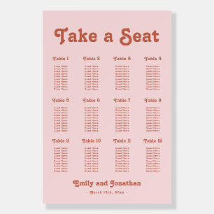 Pink and Terracotta Retro Wedding Seating Chart Foam Board