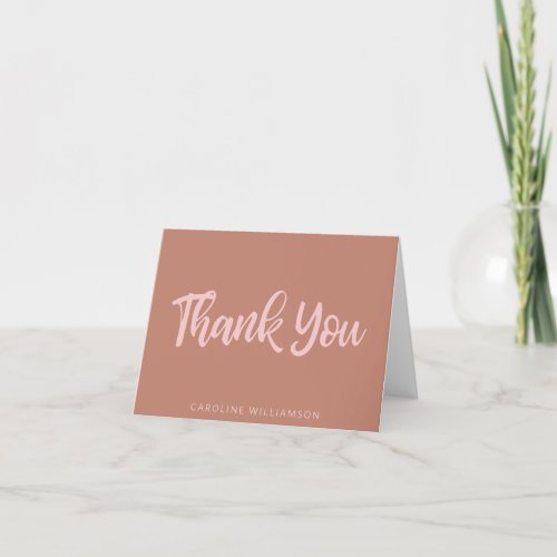 Pink and Terracotta Script Typography Personalized Thank You Card