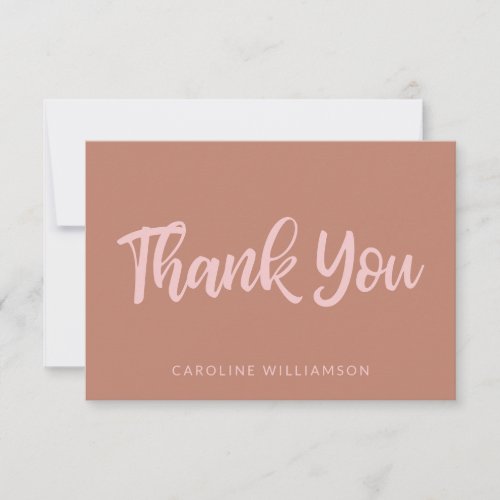 Pink and Terracotta Trendy Script Lettering Custom Thank You Card