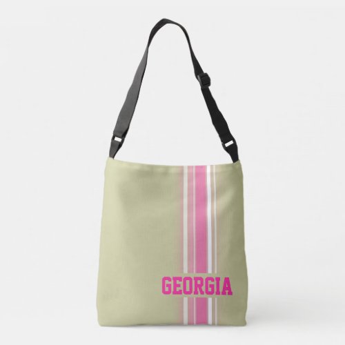 Pink and thorn green brown hues stripe bag