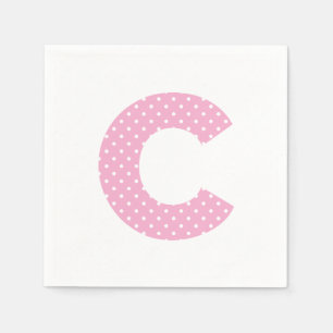 Pink and Tiny White Polka Dot Bold C Monogram Napkins