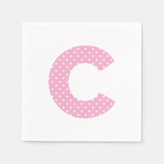 Pink and Tiny White Polka Dot Bold C Monogram Napkins