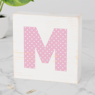 Pink and Tiny White Polka Dot Bold M Monogram Wooden Box Sign