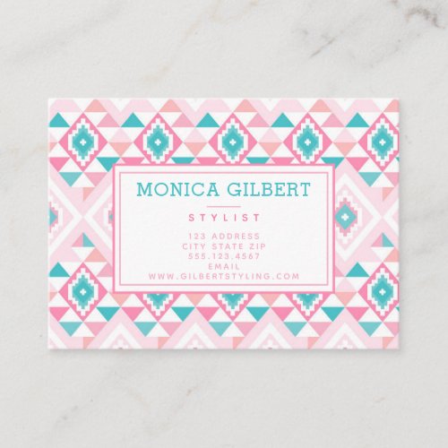 Pink and Turqoise Aztec Pattern Business Card