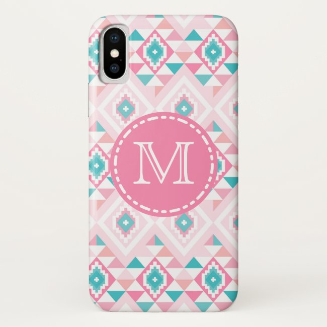 Pink and Turqoise Geometric Aztec - Monogrammed