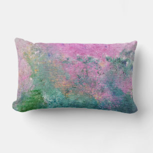 pink and turquoise abstract paint lumbar pillow