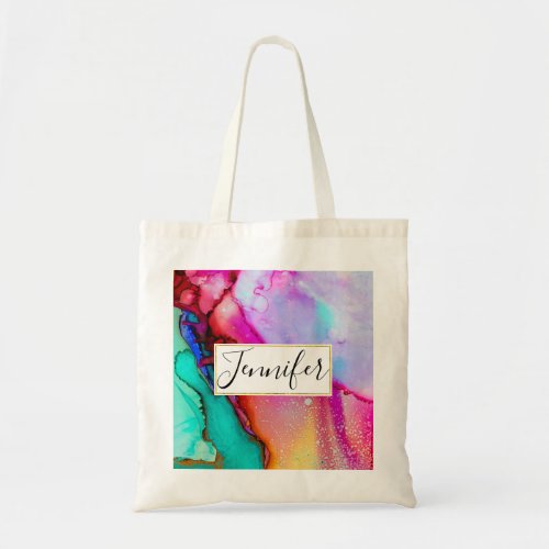 Pink and Turquoise Abstract Watercolor Tote Bag