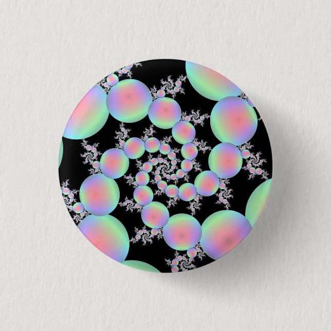 Pink and Turquoise Balloon Spiral Pinback Button (Front)