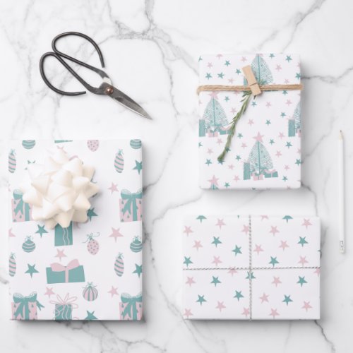 Pink and Turquoise Christmas Collection  Wrapping Paper Sheets