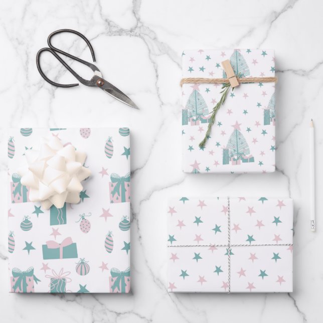 Pink and Turquoise Christmas Collection  Wrapping Paper Sheets (Front)
