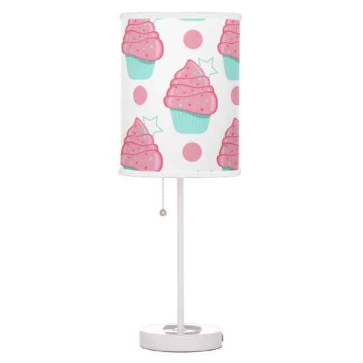 Pink and Turquoise Cupcakes, Cupcake Pattern Table Lamp (Right)