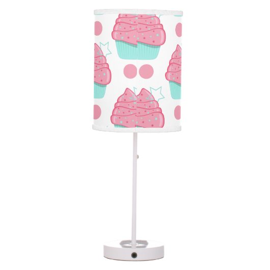 Pink and Turquoise Cupcakes, Cupcake Pattern Table Lamp (Back)