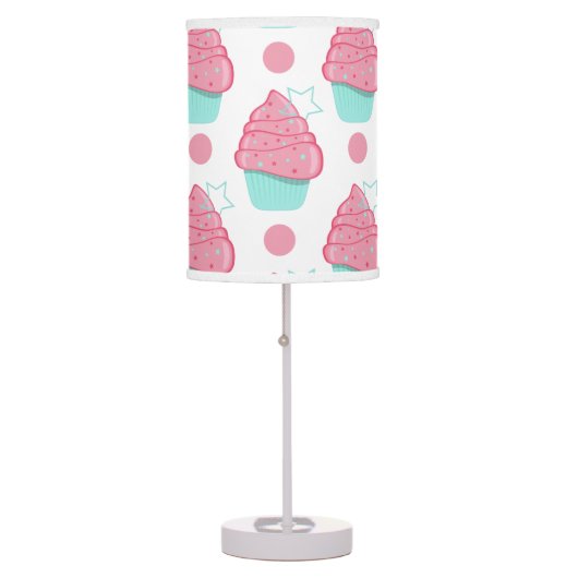 Pink and Turquoise Cupcakes, Cupcake Pattern Table Lamp (Front)
