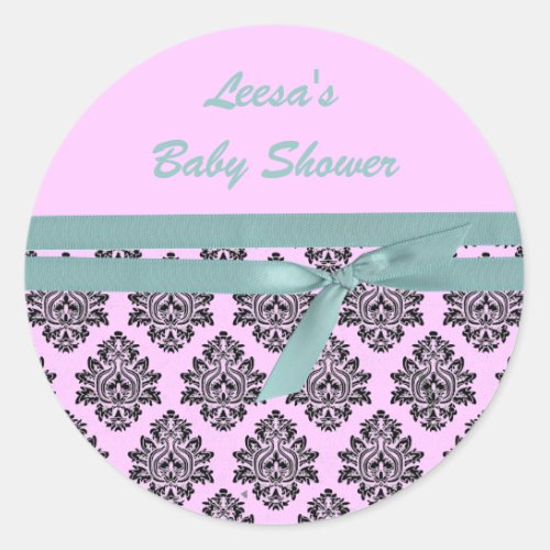 pink and turquoise damask baby shower stickers