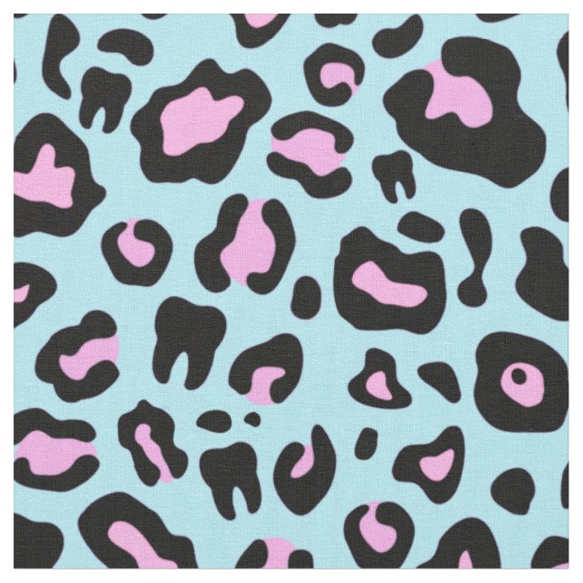 Pink and turquoise Dental leopard print Fabric (Close Up)