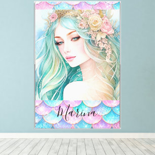 Pink and Turquoise Ethereal Floral Mermaid Scales Canvas Print