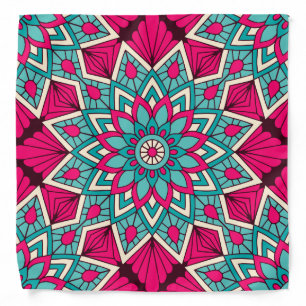 Pink and turquoise floral mandala pattern bandana