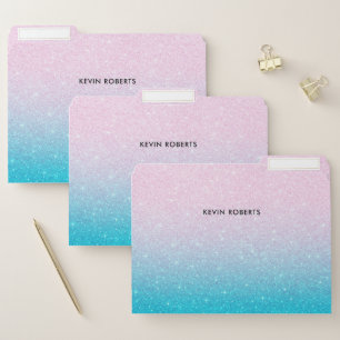Pink and Turquoise Glitter Ombre File Folder