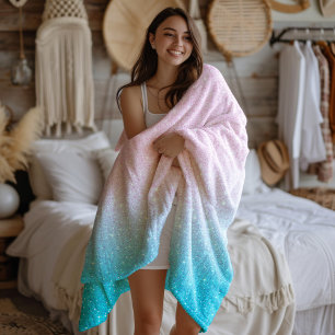 Pink and Turquoise Glitter Ombre Fleece Blanket