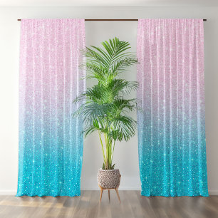 Pink and Turquoise Glitter Ombre Sheer Curtains