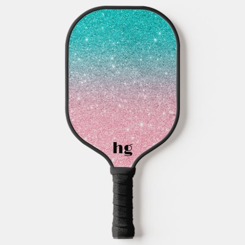 Pink and turquoise glitter texture image pickleball paddle