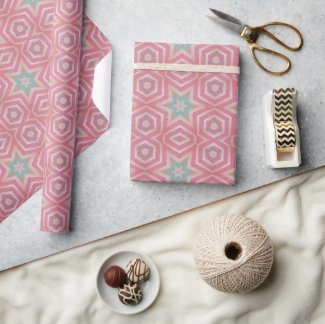 Pink and Turquoise Hand Printed Look Star Pattern