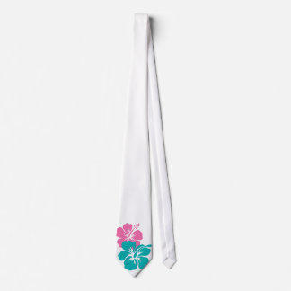 Pink and Turquoise Hibiscus Flowers Neck Tie