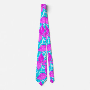Pink and Turquoise Leafy Pattern Neck Tie
