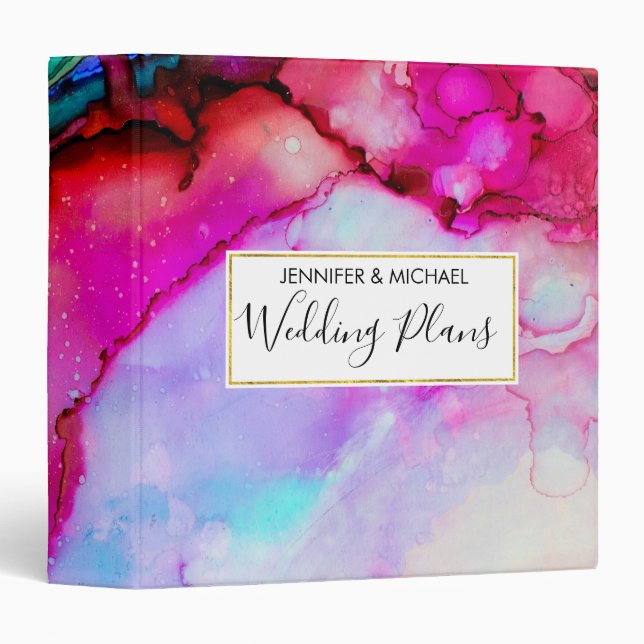 Pink and Turquoise Marble Abstract Watercolor 3 Ring Binder (Front/Spine)