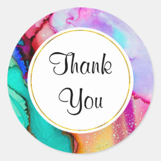 Pink and Turquoise Marble Abstract Watercolor Classic Round Sticker