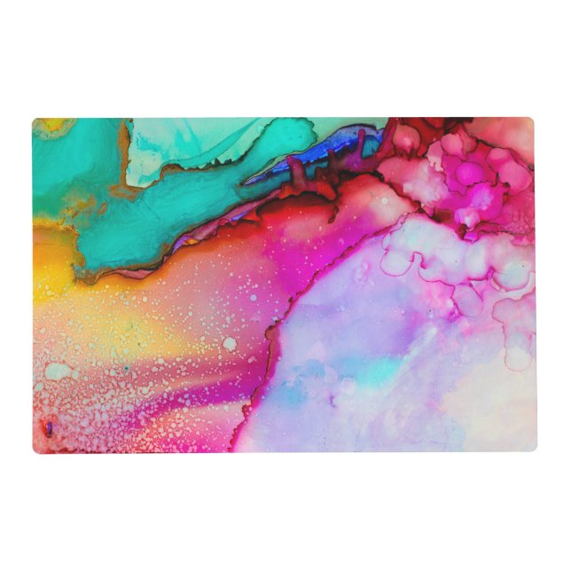 Pink and Turquoise Marble Abstract Watercolor Placemat (Front)