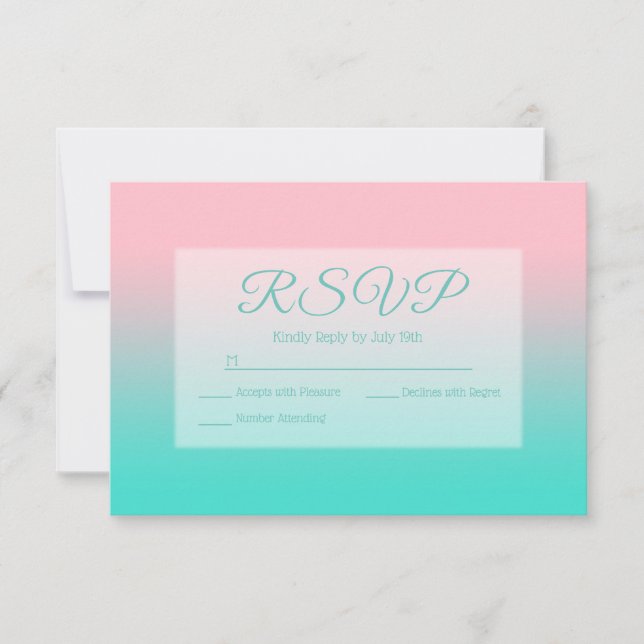 Pink and Turquoise Ombre Calligraphy RSVP (Front)