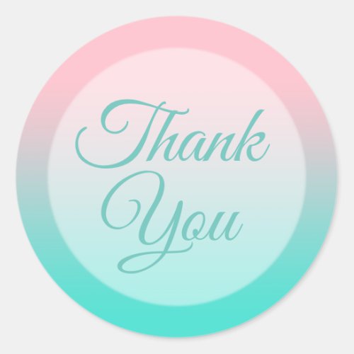 Pink and Turquoise Ombre Light Teal Thank You Classic Round Sticker