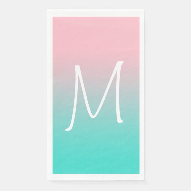 Pink and Turquoise Ombre Monogram Paper Guest Towels (Front)